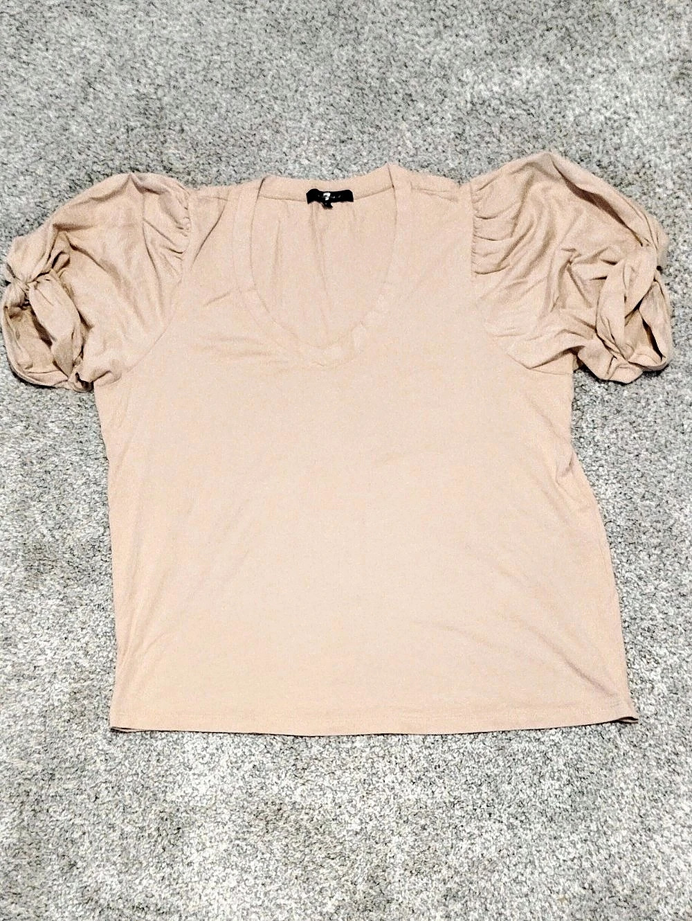 7 For All Mankind Cotton Puff Sleeve Top in Tan Large